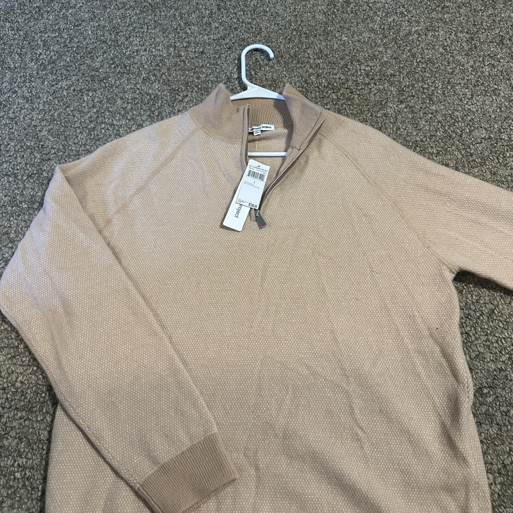Men's Beige Quarter Zip-Up Sweater